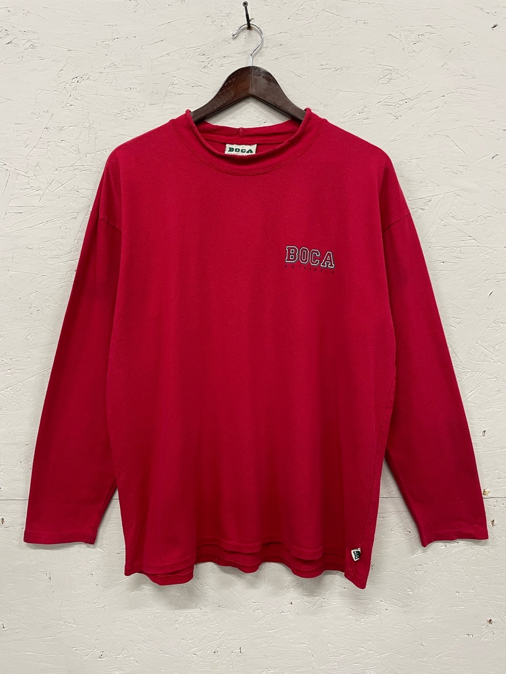 Vintage 90s BOCA Authentic Mock Neck Waffle Long Sleeve Shirt, Size L, Red